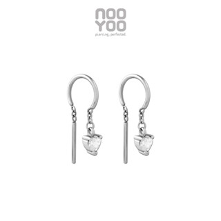 NooYoo ต่างหูสำหรับผิวแพ้ง่าย Half Hoop Ring with Dangling Heart Surgical Steel