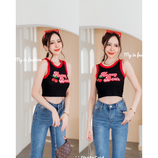 🎊mnv_shop🎊 ( B1011 ) เสื้อกล้ามครอปคอกลม ผ้านุ่มนิ่มใส่สบายสกรีนลายอักษร สีจ้าบๆน่ารักมากก