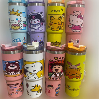 แก้วเก็บอุณหภูมิ แก้วเก็บความเย็นลายการ์ตูน สแตนเลส แก้วน้ำเยติ ขนาด 30 oz พร้อมหลอดในเซ็ต(999shopworld)