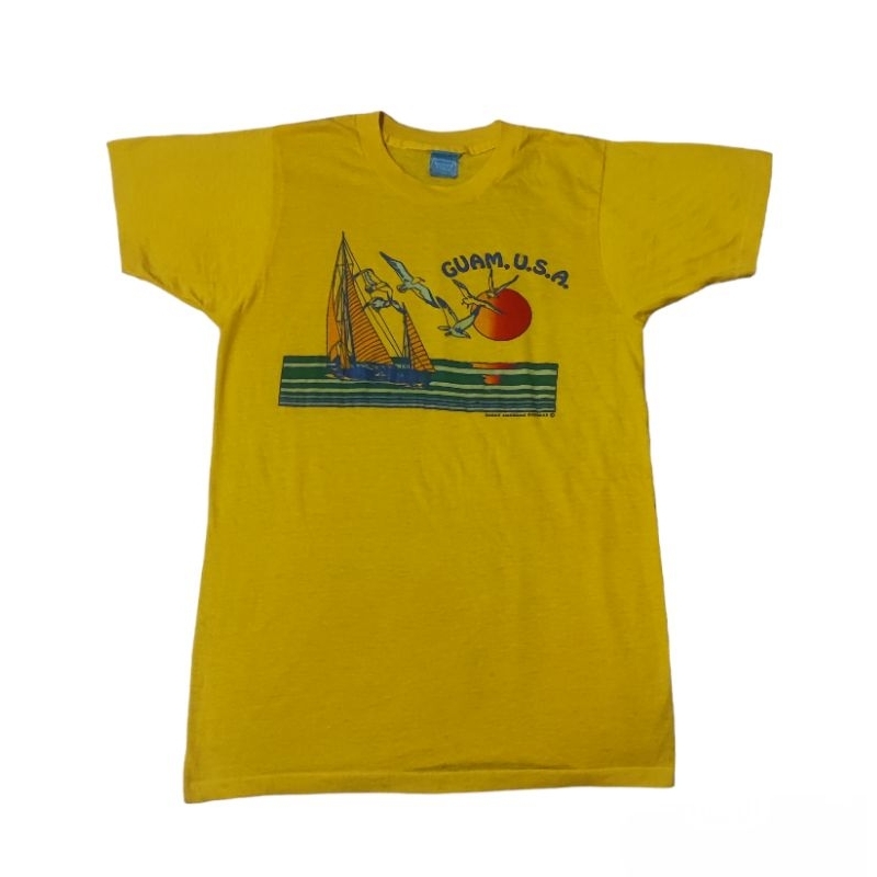 เสื้อยืดผู้ชาย #ฮาวายลายเรือใบนกนางนวน #วินเทจ 70s 80s