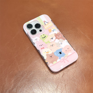 เคสลายน้อง animals สีชมพู happy เคสไอโฟน พร้อมส่ง สำหรับ IPHONE CASE 11-14PROMAX