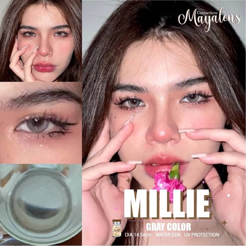 Millie gray brown คอนเเทคเลนส์ สีเทา สีน้ำตาล บิ๊กอาย  Bigeye ✨คอนเเทคเลนส์กรองเเสงUV✨ Mayalens