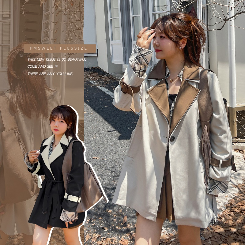 [ 🔥อกถึง 62" ] : PMP2190 : พรีออเดอร์ เสื้อแจ็คเก็ตกันลมคนอ้วน ทรงหลวมแต่งคอปกสีทูโทนสไตล์เกาหลี