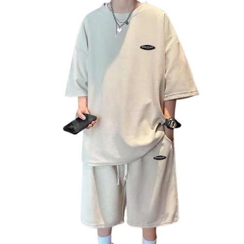 New ชุดสูทผู้ชาย(เสื้อ+กางเกงขาสั้น) เสื้อเสื้อยืดคอกลม ผู้ชาย สไตค์ เกาหลี