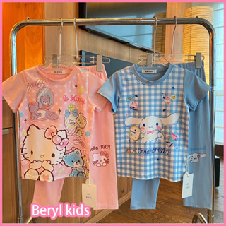 Beryl kids🌸ชุดเซ็ทเด็ก ผญ เสื้อผ้าเด็กผญ🎀เซ็ตชุดนอนสาวหวานน่ารัก  สไตล์ใหม่ล่าสุดเสื้อยืดแขนสั้น การ์ตูนน่ารักชุดแฟชั่นเ