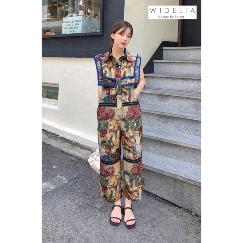 Widelia  Jumpsuit ลายหมีปกสี่เหลี่ยม #จั๊มสูทหมี