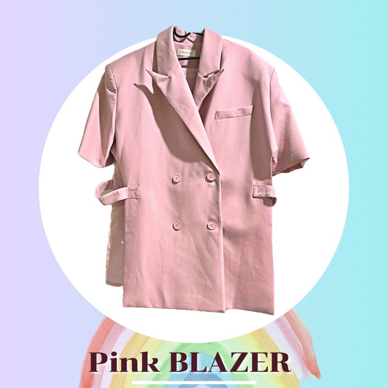 เบลเซอร์สูท blazer suit สีชมพู แขนสั้น