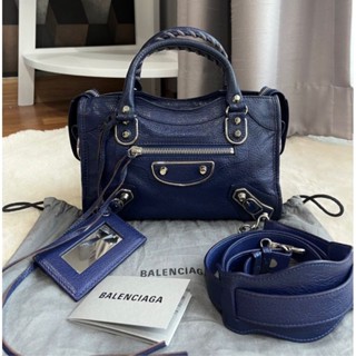 👜💙Used like new Balenciaga mini city edge stamp F✨สีกรม อะไหล่เงิน