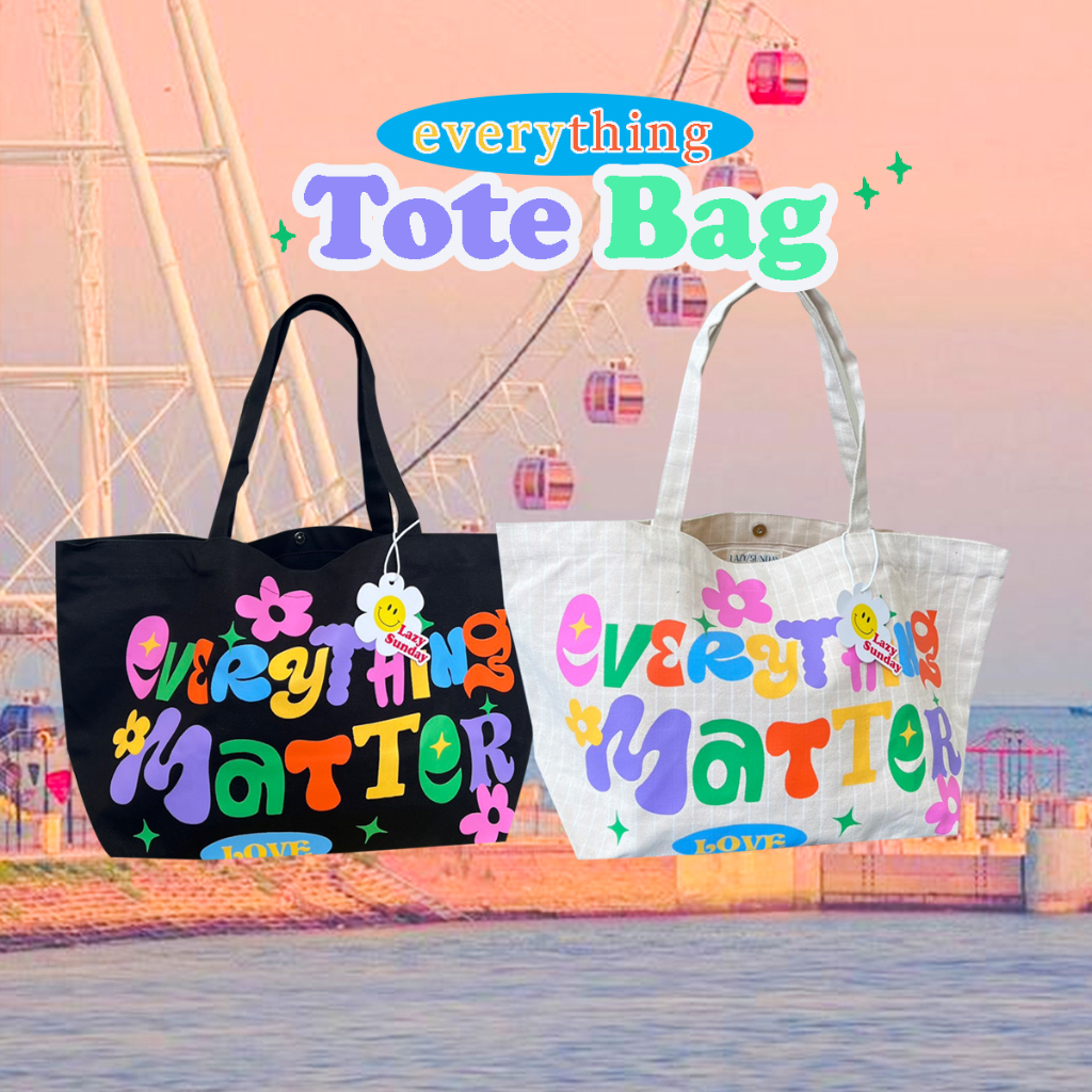 TOTE BAG ถุงผ้าแคนวาส ลายใหม่ 2 สี ดำ และ ครีมตาราง