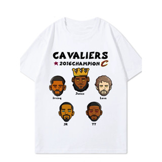 James Cavaliers เสื้อยืดแขนสั้นผู้ชายพิมพ์ลายการ์ตูนบาสเก็ตบอลลำลองน้ำขนาดใหญ่ฤดูร้อน