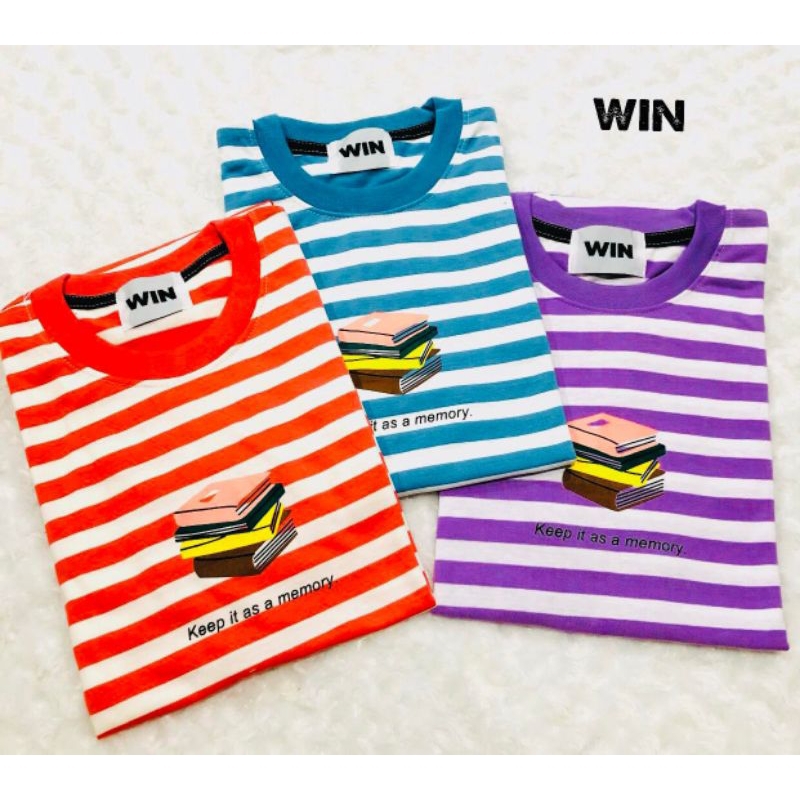 เสื้อยืดลายทาง สกรีนหนังสือ ป้าย WIN อก44