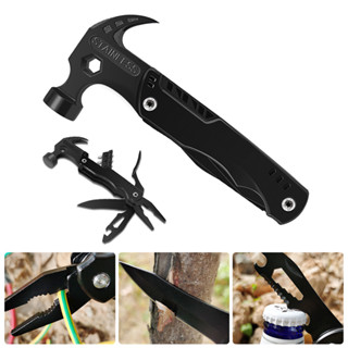 11-in-1 Multitool Hammer แบบพกพามัลติฟังก์ชั่น Claw Hammer Camping Survival Gear คีม Wire Stripper Cutter มีด ไขควง