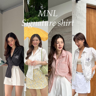 (พิมโค๊ด WYYNVLลด75฿) เสื้อเชิ้ตแขนสั้น ปักกระเป๋า MNL Signature shirt