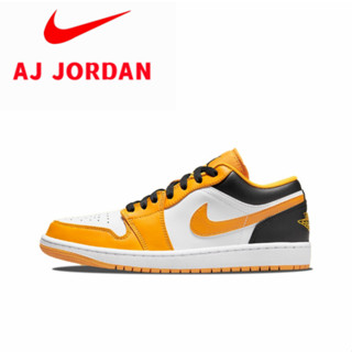 Air Jordan 1 Low Taxi Trend Retro รองเท้าบาสเก็ตบอลสีดำและสีขาว สีเหลือง