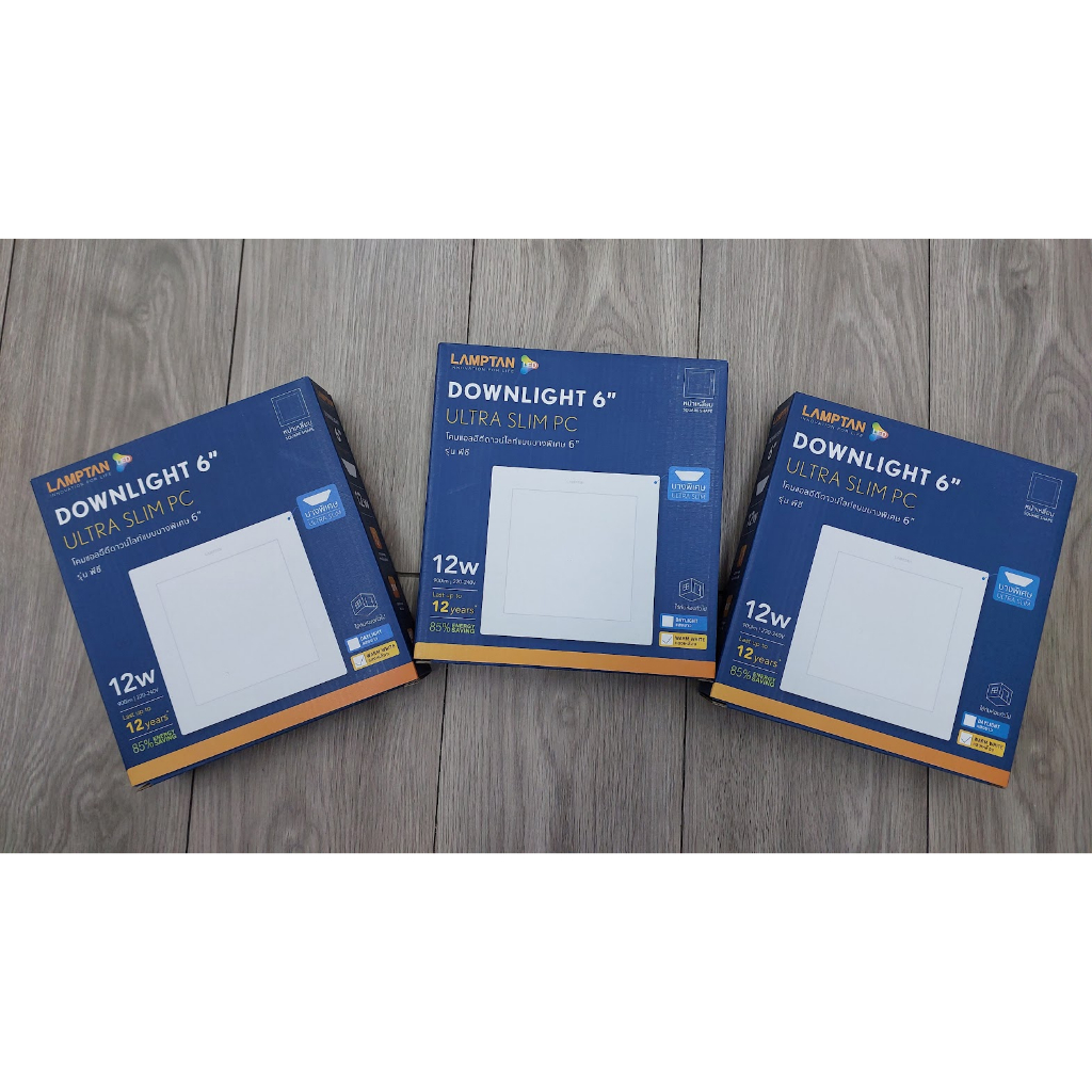 ดาวน์ไลท์ LED LAMPTAN ULTRA SLIM PC 12 วัตต์ ขนาด 6 นิ้ว สีขาว เหลี่ยม WARM WHITE