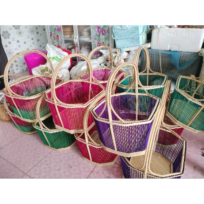 โครงเปล่าตะกร้าทรงแปดเหลี่ยม +ชุดเส้นสาน 2 มัด