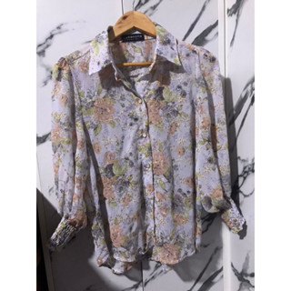 เสื้อเชิ้ตชีฟอง สีม่วงอ่อน ปักฉลุ ของใหม่