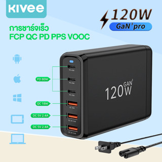 Kivee หัวชาร์จเร็ว หัวชาร์จ 120W USB Type C Charger GaN Quick Charge หัวชาร์จเร็ว 6พอร์ต 3type C+3USB QC4.0