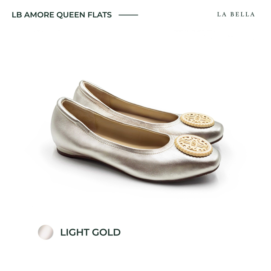 Loafers & Boat Shoes 2990 บาท LA BELLA รุ่น LB AMORE QUEEN FLATS – LIGHT GOLD Women Shoes