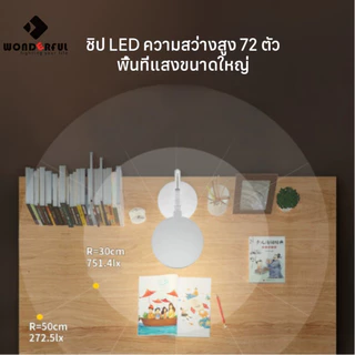 WONDERFUL โคมไฟเรียน LED ชาร์จ USB 12W ป้องกันสายตา 5 ระดับความสว่าง แสงนุ่ม พับได้ สำหรับอ่านหนังสือ