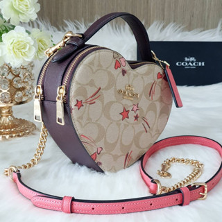 🎀(สด-ผ่อน) CK523 HEART CROSSBODY IN SIGNATURE CANVAS WITH HEART AND STAR PRINT