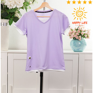 เสื้อมือสอง VISION QUEST เสื้อคอวีแขนสั้น แนวผ้ากีฬา ใส่สบายไม่ร้อนแขนสั้น น่ารัก สีม่วงไซ้ส์L สไลด์รูปดูขนาดสินค้าได้