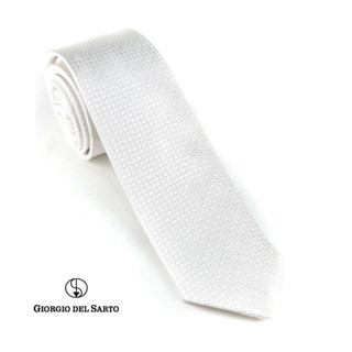 Giorgio Del Sarto Silk Necktie White 6.5 cm Fabric Texture เนคไทผ้าไหมสีขาวมีเท็กเจอร์