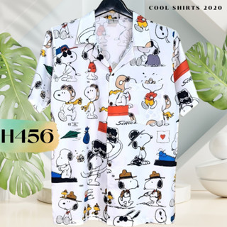 เสื้อฮาวายพิมพ์ดิจิตอล White Doggy H456