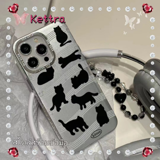 💜Kettra💜สไตล์สร้อยข้อมือ การ์ตูน ลูกแมว สีเงิน น่ารัก iPhone 11 14 pro max ป้องกันการหล่น ขอบเต็ม case for iPhone 12 13