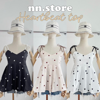 nn.store • Heartbeat top เสื้อผูกไหล่ ด้านหน้าผ้า2ชั้น ด้านหลังสม็อก ลายหัวใจน่ารัก