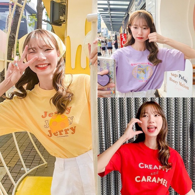 ลด30-50% กดในLive,Videoเสื้อยืดผ้าคัทตอล สไตล์เกาหลี มีหลายสีหลายลาย น่ารัก แฟชั่นผู้หญิง ชีส โอเวอร์ไซน์ คอกลม พร้อมส่ง