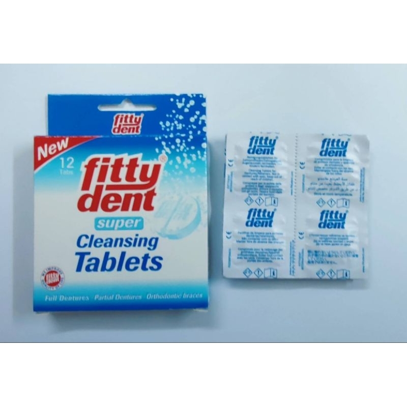 Fitty dent super Cleansings Tablets เม็ดฟู่แช่ฟันปลอม กล่องบรรจุ12เม็ด ใช้แช่ทำความสะอาดฟันปลอมอายุ04/2526