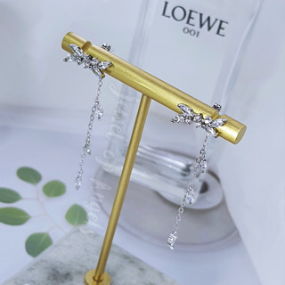 (พร้อมส่ง) ต่างหูก้านเสียบเงิน S925 แบบยาว ต่างหูยาวช่อดอกไม้ แต่งเพชรCZ สีเงิน ตุ้มหูยาวแฟชั่นสไตล์เกาหลี
