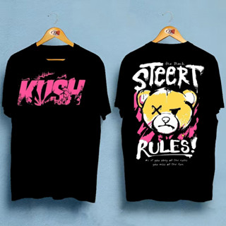 แฟชั่นฤดูร้อนผ้าฝ้าย KUSH มีความสุขหมีพิมพ์เสื้อยืดแขนสั้น Happy Bear steert rules t shirt