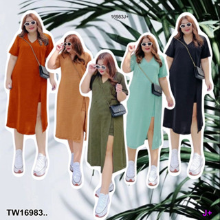 TwinsShopVip💗พร้อมส่ง TW16983 Set #Bigsize 2 ชิ้น เดรสผ่าหน้า + กางเกงขาสั้น ..