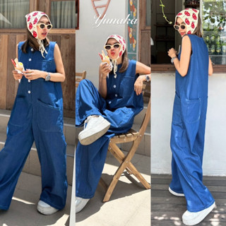 ! Loose Fitting Yeans Jumpsuit  จั้มสูทยีนส์ขายาว แขนกุด ทรงปล่อย แต่งกระเป๋าด้านหน้า 3