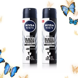 Nivea Men Black&amp;White Spray นีเวีย เมน อินวิชิเบิ้ล ฟอร์ แบล็ค แอนด์ ไวท์ สเปรย์ ระงับกลิ่นกาย 150ml. x2