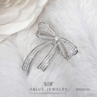 เข็มกลัด ฝังคริสตัลแท้ ลายโบ Ribbon ขนาดพอเหมาะ เครื่องประดับแฟชั่น BRH0190 ValueJewelry