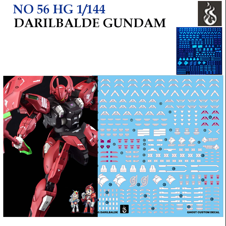 ดีคอลน้ำ [GHOST] HG 56 s DARILBALDE GUNDAM [The Witch from Mercury] Water Decal Fluorescent HG56 GHG