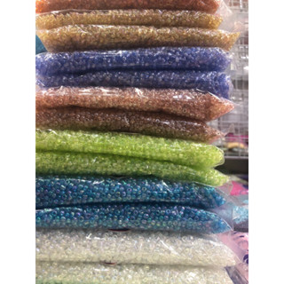 ลูกปัดเม็ดทรายสีรุ้งกรดดีสีไม่ลอกขนาด4มิลถุง450กรัม
