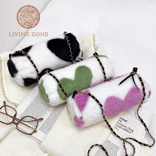 Living Zone กระเป๋าแฟชั่น กระเป๋าสะพายข้าง ทรงหมอนขนนุ่ม สำหรับผู้หญิง