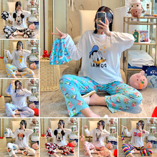 👉 ชุดนอนผ้าฝ้าย เกรดพรีเมี่ยม ผ้านุ่มผ้าหนา แขนยาวขายาว ลายการ์ตูน Cotton Pajamas【LittleStar6】