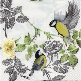 Pladao Napkin ภาพสัตว์ วินเทจ นกคู่กับดอกไม้ Vintage Bird กระดาษ แนพกิ้น สำหรับงานศิลปะ เดคูพาจ decoupage ขนาด L 33x33