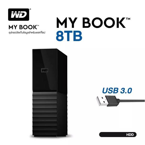 ⚡️0%WD My Book 8TB(WDBBGB0080HBK-SESN)(ฮาร์ดดิสก์)Western Digital External Hard Drive/ USB 3.0/Black