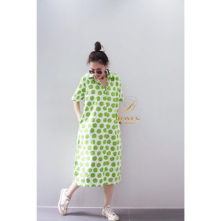 ส่งฟรี🌺ชุดเดรสคอปกเชิ้ตผ้าคอตตอนญี่ปุ่น 100% พิมพ์ลาย Polka Dot ดีไซน์ทรงสวยผ่าข้าง ผ้าเนื้อนิ่มใส่สบายมากเลยค่ะ สวยหรู