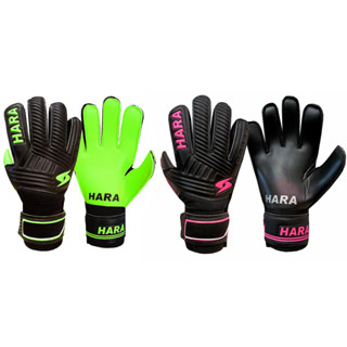 HARA Sports ถุงมือผู้รักษาประตู มีฟิงเกอร์เซฟ ถุงมือฟุตบอล - รุ่นGL05 สีดำชมพู/เขียว