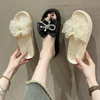 SHO-JN888 รองเท้าแตะแบบสวม มีโบว์ น่ารัก ฟรุ้งฟริ้งโบว์ ใส่สบาย สไตล์เกาหลีมินินมอล ajaygna1991