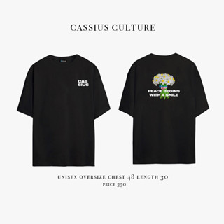 CASSIUS PREMIUM COTTON OVERSIZE เสื้อยืดสกรีนลาย พรีเมี่ยม white flower ดำ