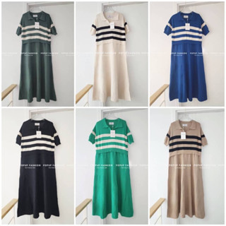 🌈🌿🌸🌼🌺🤎🧡💚🇰🇷Cotton Stripe Patch Pleat Maxi Dress