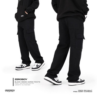 ZEROBOY “ “ BLACK DENIM CARGO PANTS” ยีนคาร์โก้สีดำ